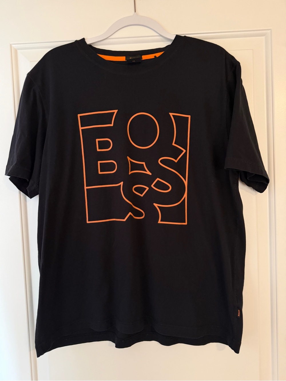 Hugo Boss Black Short-Sleeve Tee with Orange Outline Logo